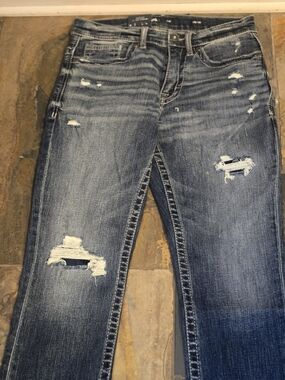 BKE Men's Straight Jeans Distressed Blue Wash